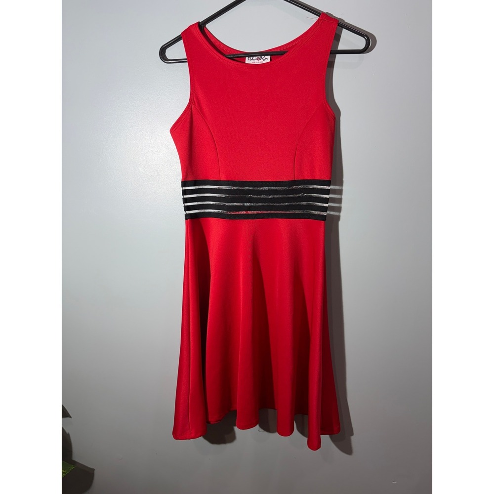 Urban Rose Red Sleeveless Fit and Flare Skater Dress‎ Mesh Waistband Medium